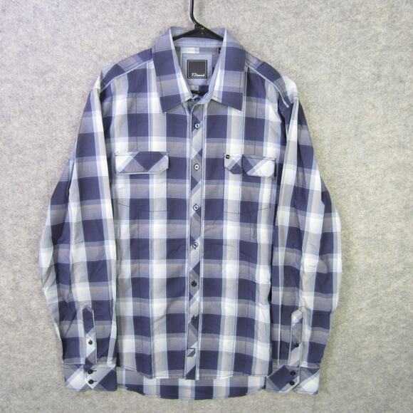 7 Diamonds Shirt Mens Extra Large Blue Gray Plaid Button Up Long Sleeve Western - Picture 1 of 6
